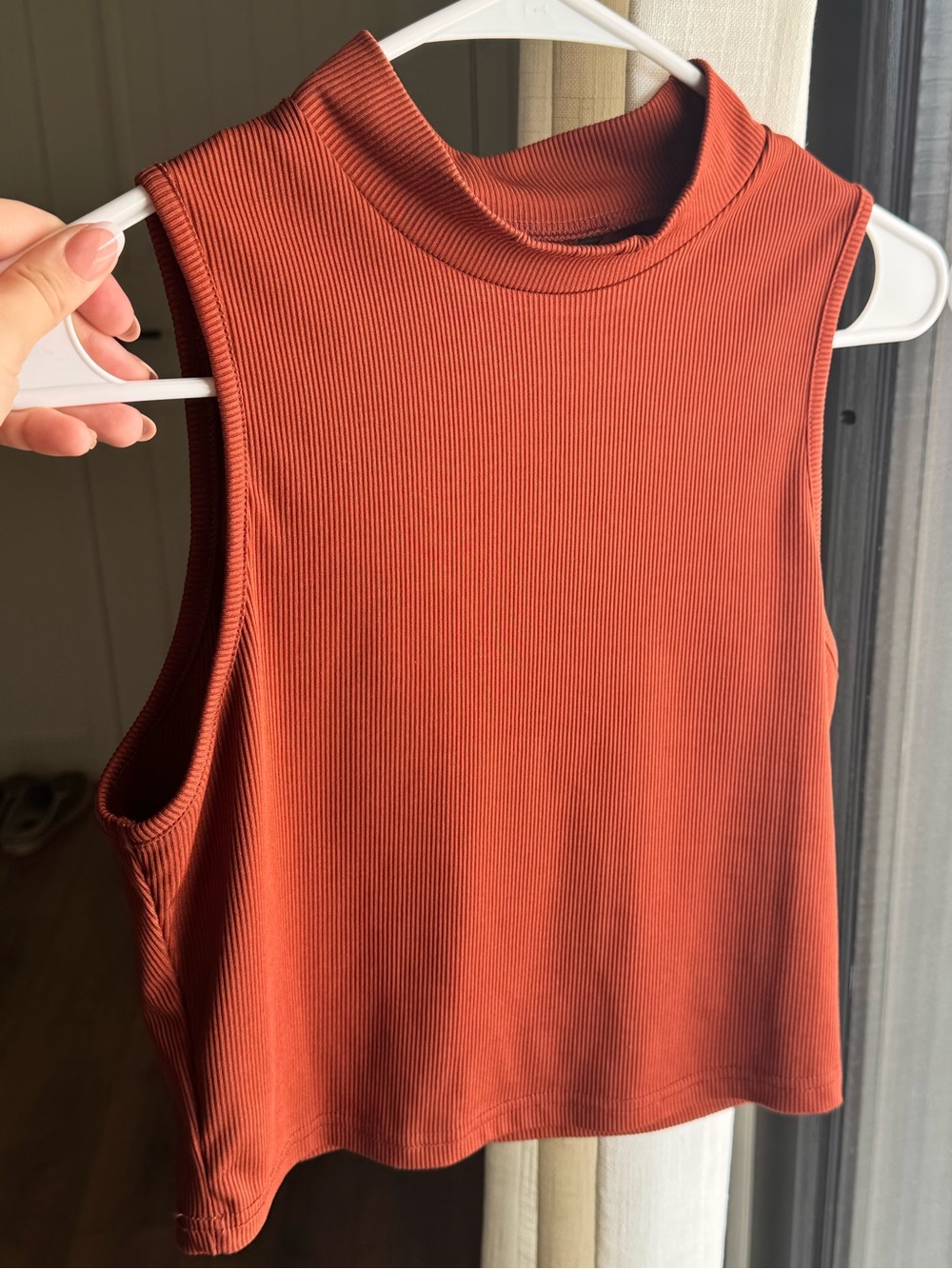 SHEIN Ribbed Mock Neck Tank Top - Rust Orange